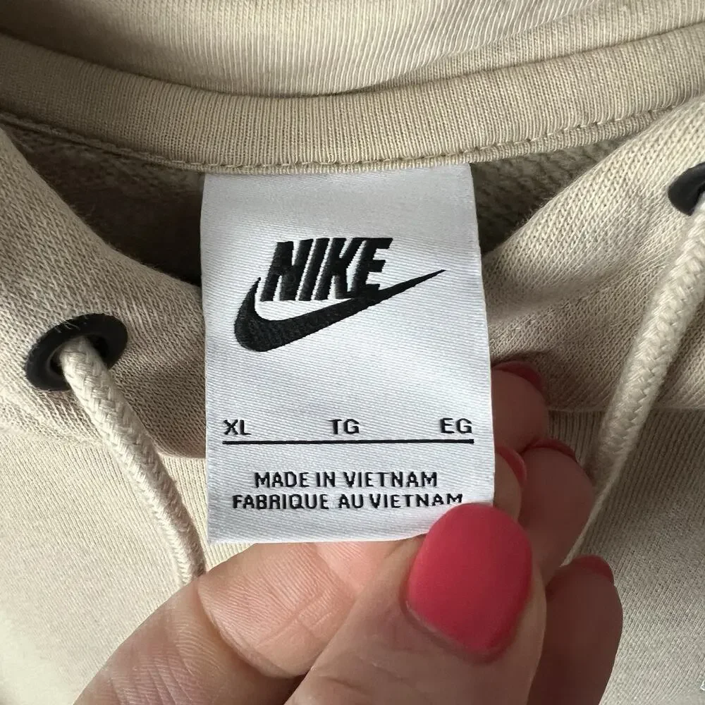 Nike Sportswear Club Fleece Pullover Hoodie Cream Sand Beige Women's XL